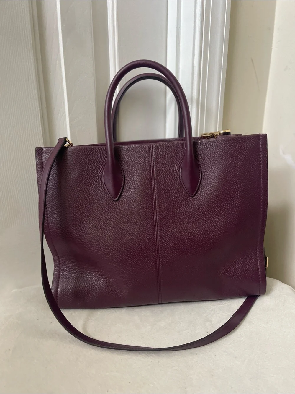 Michael Kors Plum Leather Tote with Bold Logo